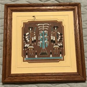 Framed Native American Navajo Sand Paper Art